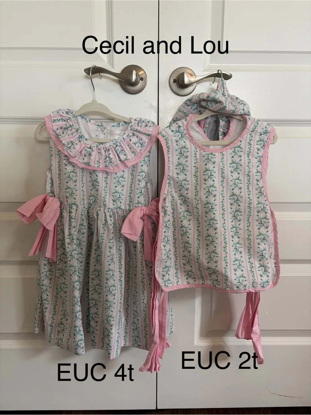 Cecil and Lou Pink Floral Girls Matching Set - Dress & Apron
